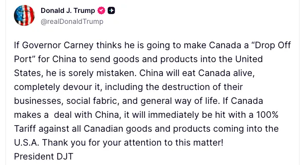 Trumps 100% Tariff warning to Canada